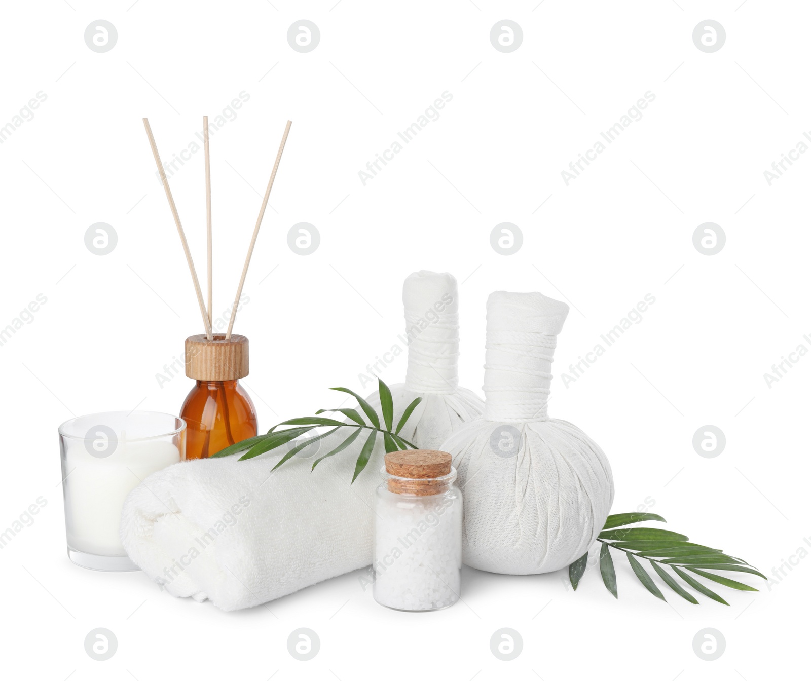 Photo of Beautiful composition with different spa products on white background