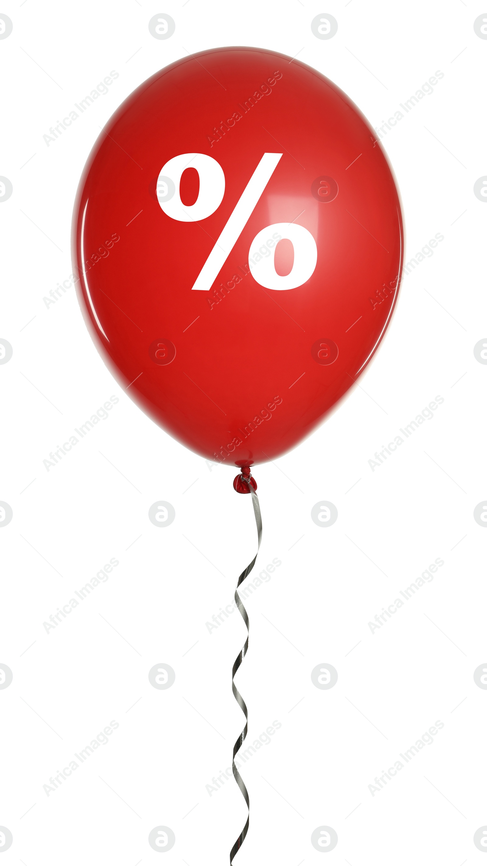 Image of Discount offer. Red balloon with percent sign on white background