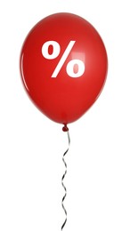 Discount offer. Red balloon with percent sign on white background