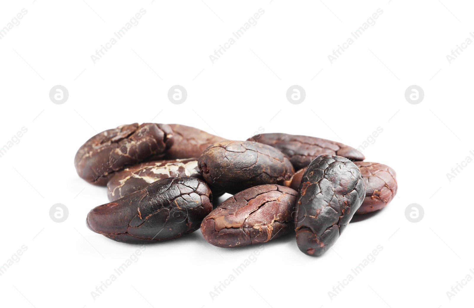 Photo of Pile of aromatic cocoa beans isolated on white