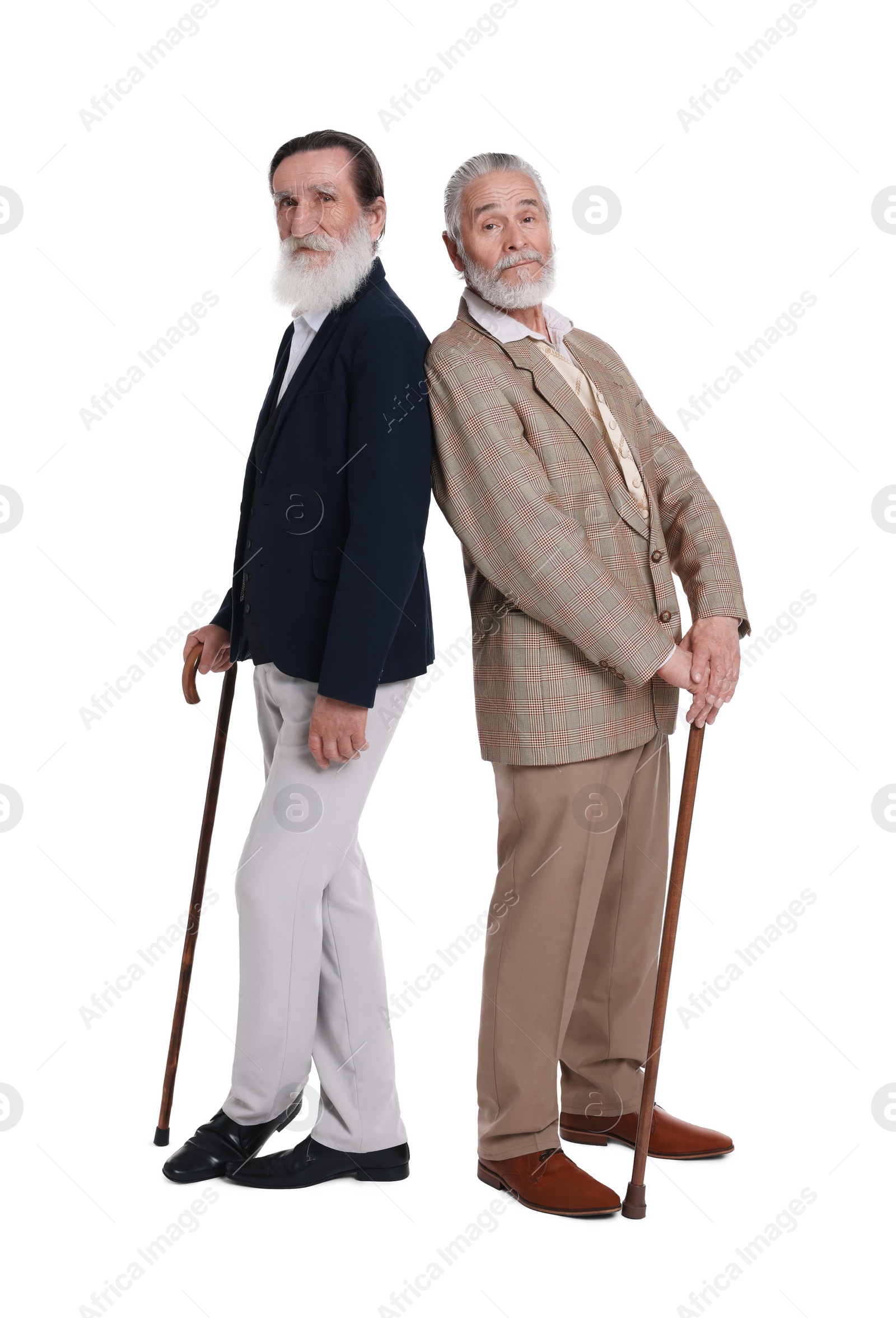 Photo of Senior men with walking canes on white background