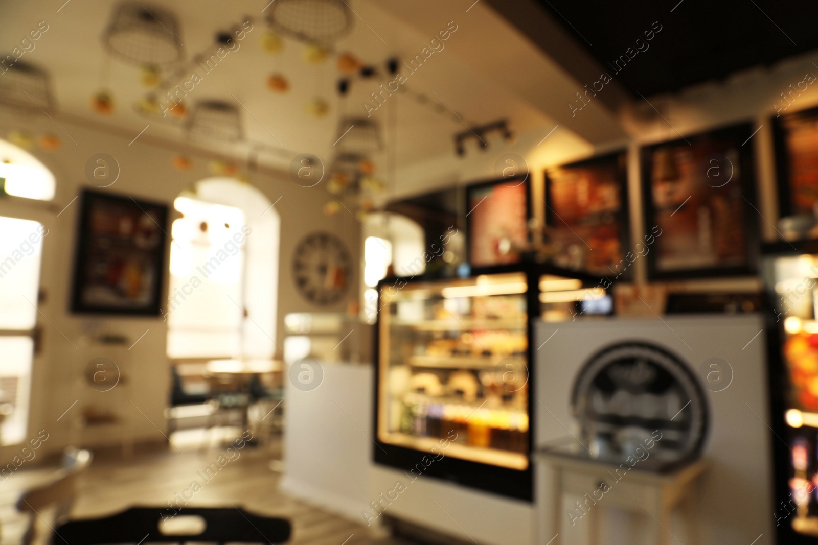 Photo of Blurred view of stylish modern cafe interior