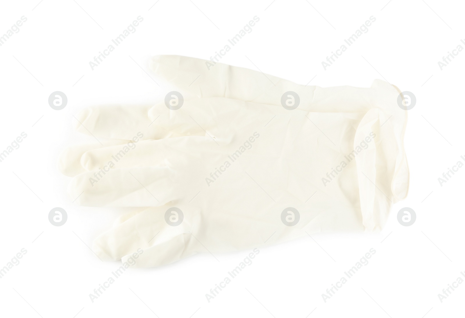 Photo of Pair of medical gloves isolated on white, top view