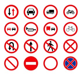 Illustration of Set with different road signs on white background