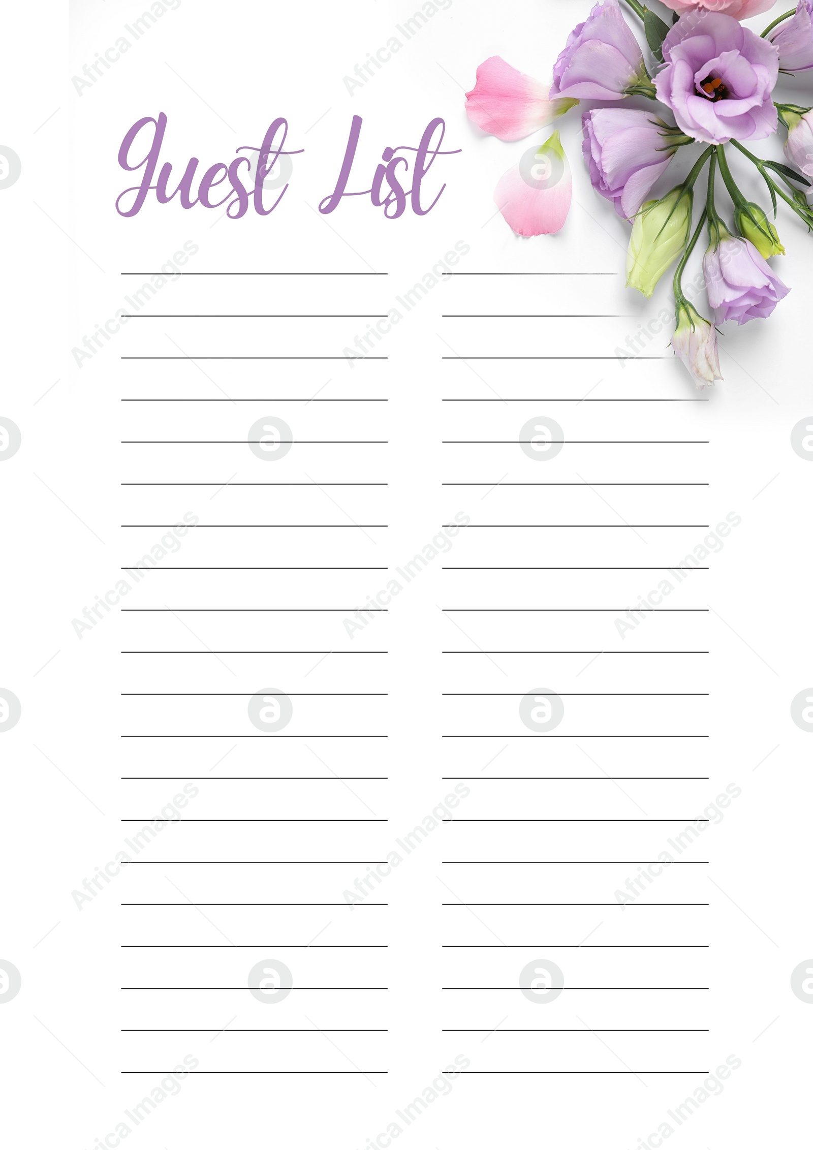 Image of Guest list design with beautiful flowers and empty lines