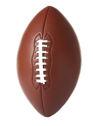 Photo of Leather American football ball on white background