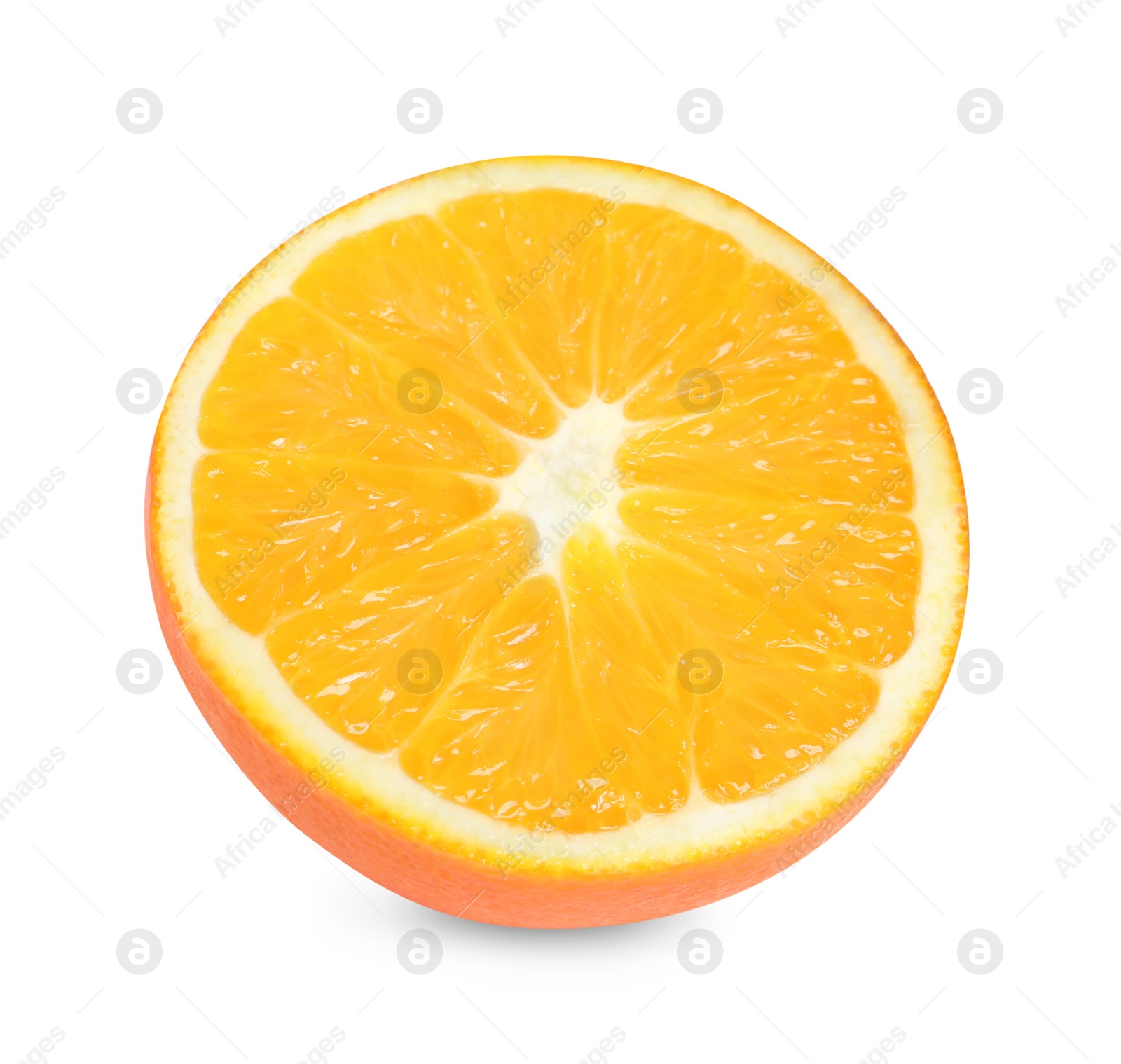 Photo of Citrus fruit. Half of fresh orange isolated on white