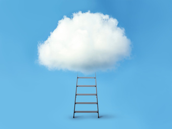Image of Stepladder with cloud on blue background. Conceptual design 