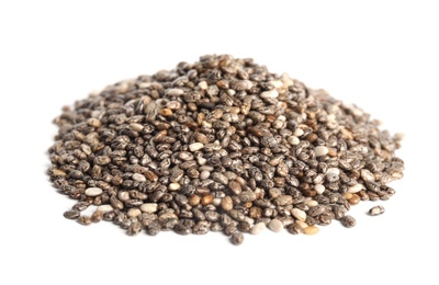 Photo of Pile of chia seeds isolated on white