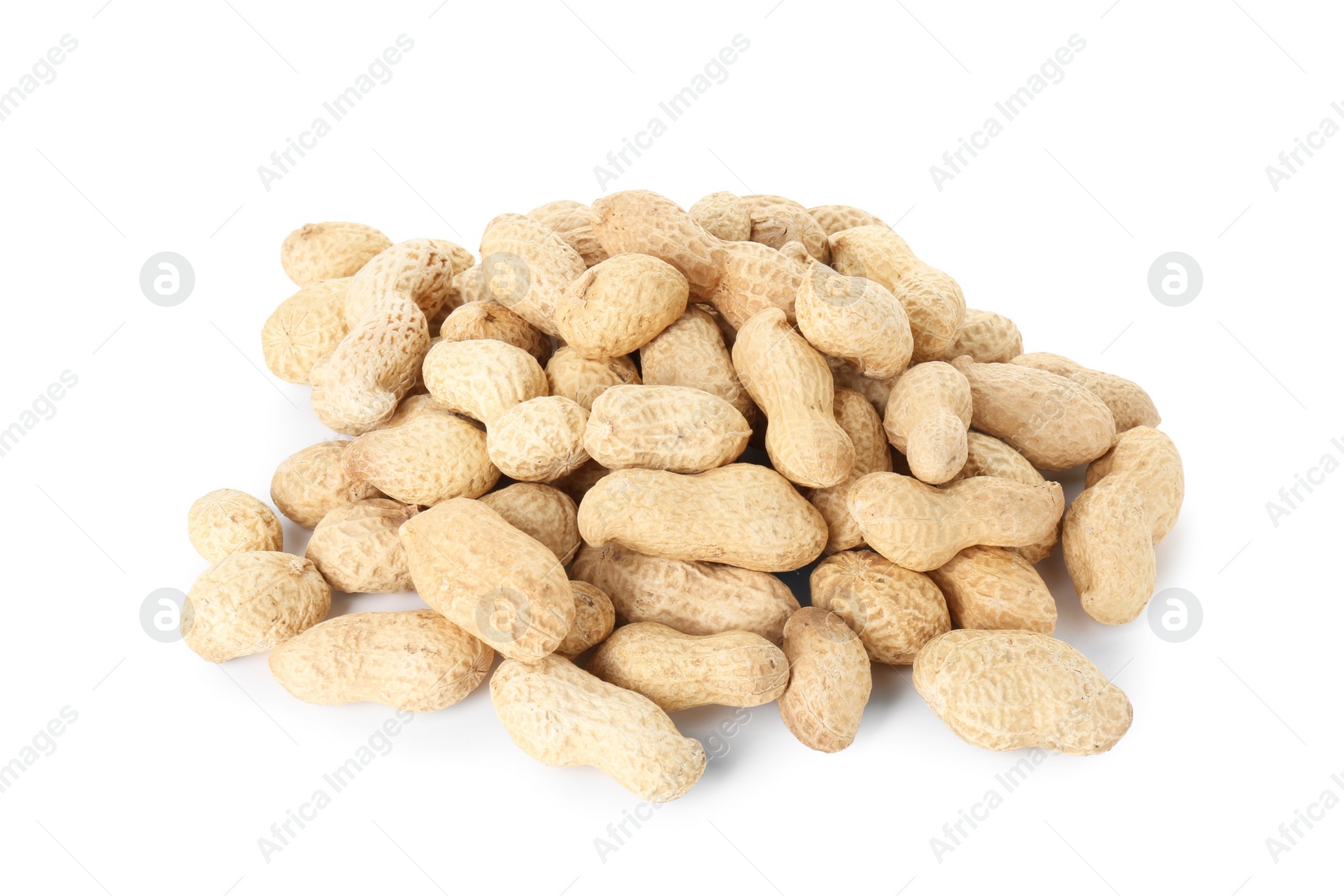 Photo of Pile of fresh unpeeled peanuts isolated on white