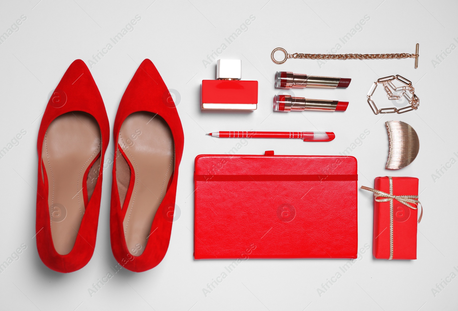 Photo of Cosmetic products and accessories on white background, flat lay