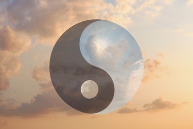 Image of Ying Yang symbol against cloudy sky. Feng Shui philosophy