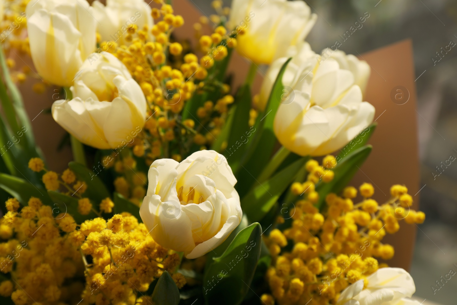 Photo of Bouquet of beautiful spring flowers, closeup view