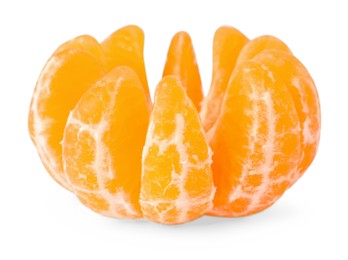 Photo of Peeled fresh ripe tangerine isolated on white