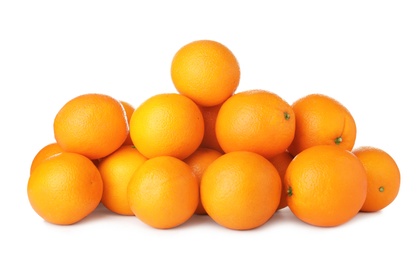 Pile of ripe oranges isolated on white