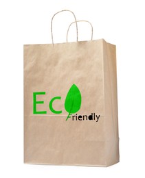 Image of Paper bag with phrase Eco Friendly on white background