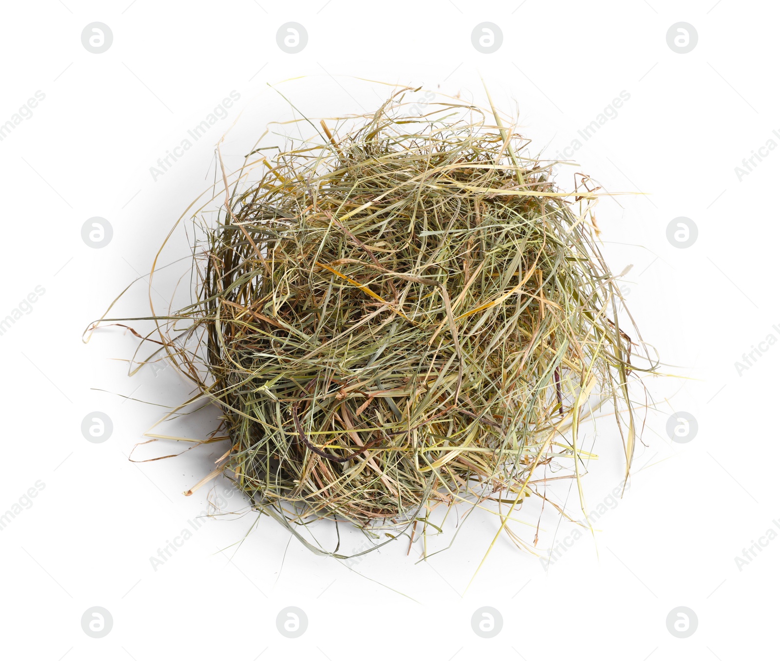 Photo of Dried hay isolated on white. Livestock feed