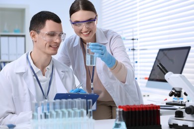 Scientists working with samples in laboratory. Medical research