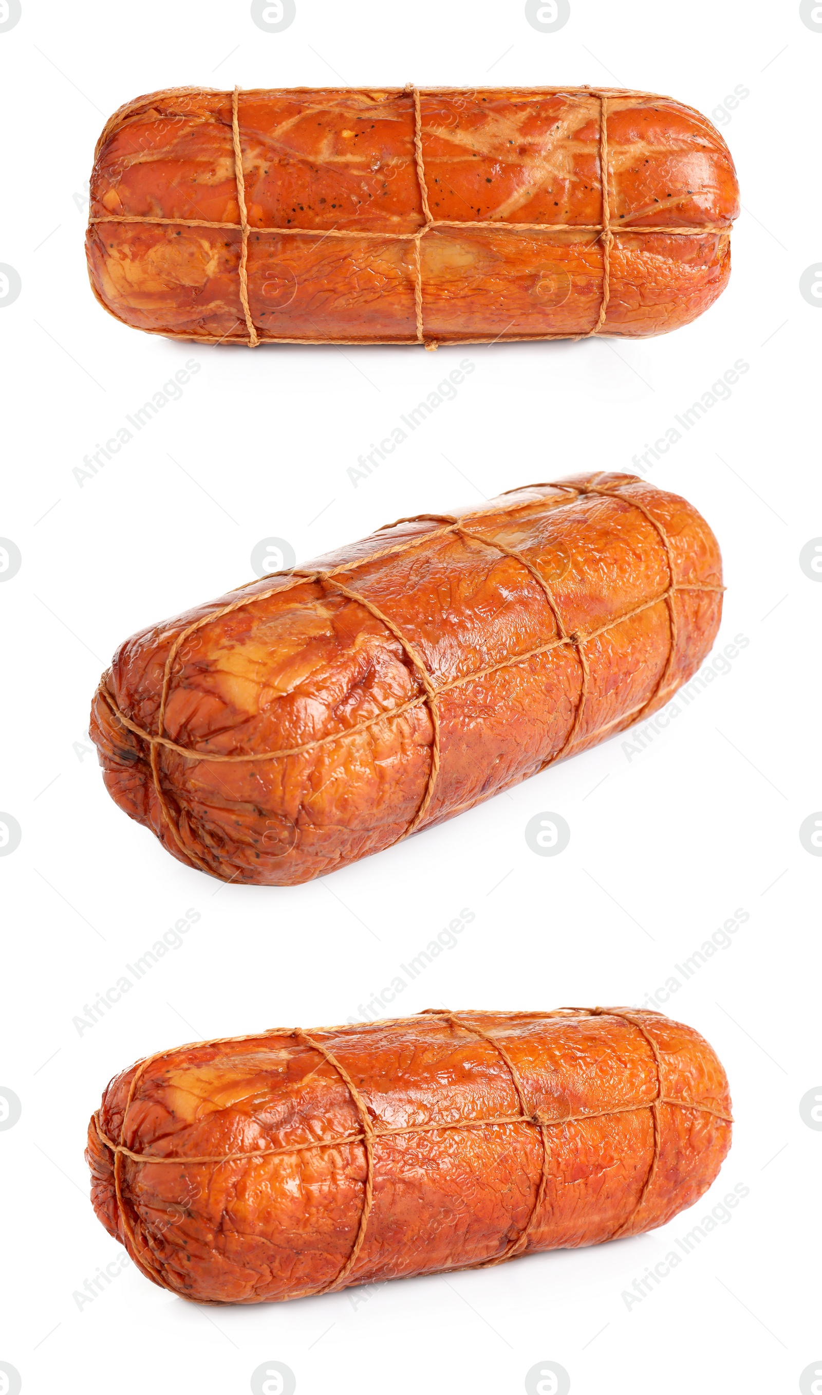 Image of Set of tasty hams on white background