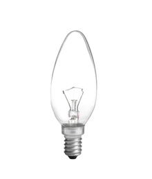 Photo of New incandescent light bulb for modern lamps on white background