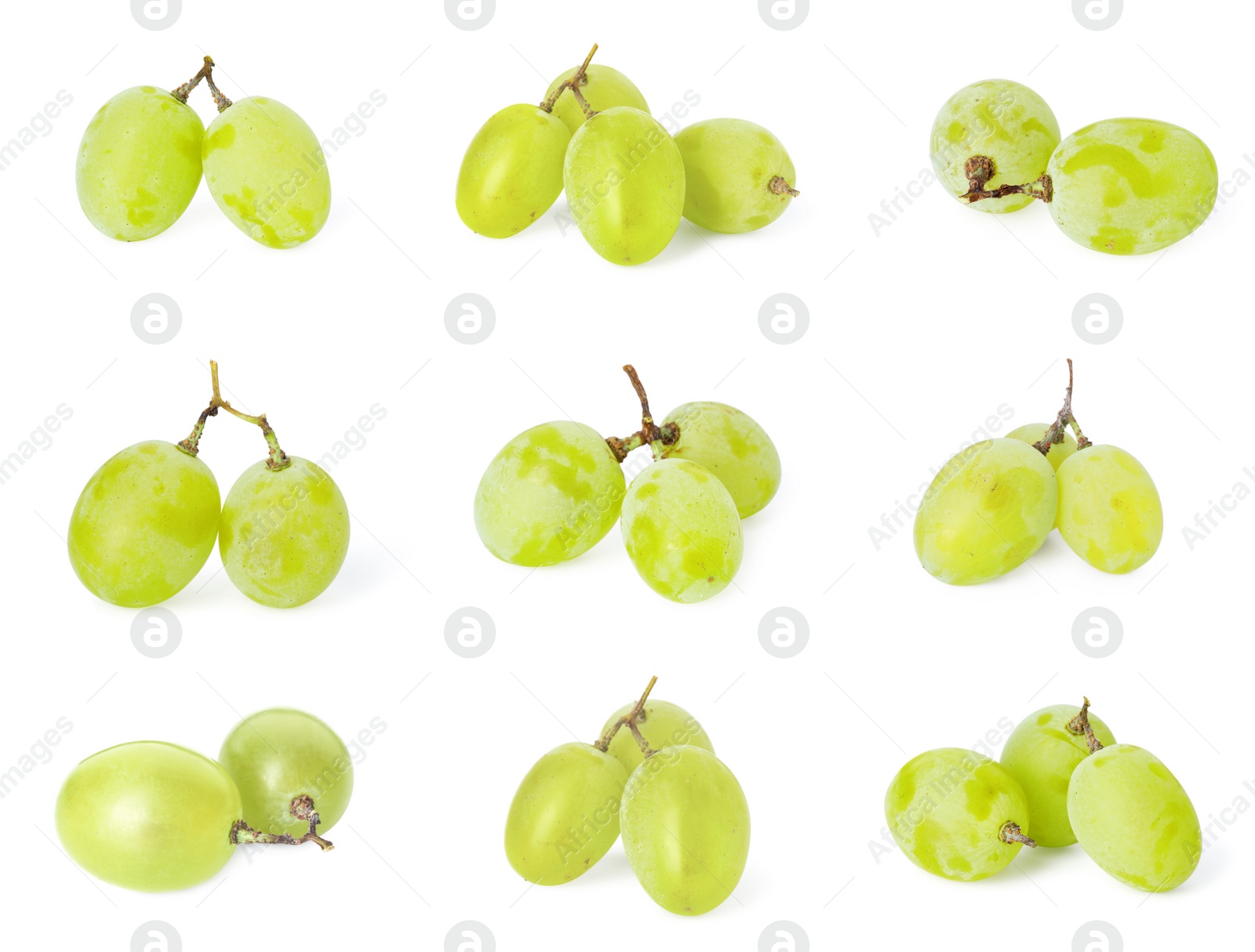 Image of Delicious fresh grapes isolated on white, set