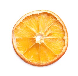 Photo of Delicious dry orange slice isolated on white, top view