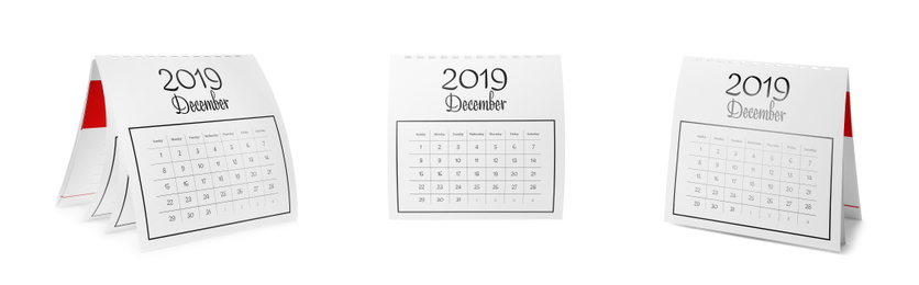 Image of Collage of paper calendar on white background