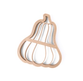 Photo of Cookie cutter in shape of pumpkin isolated on white, top view