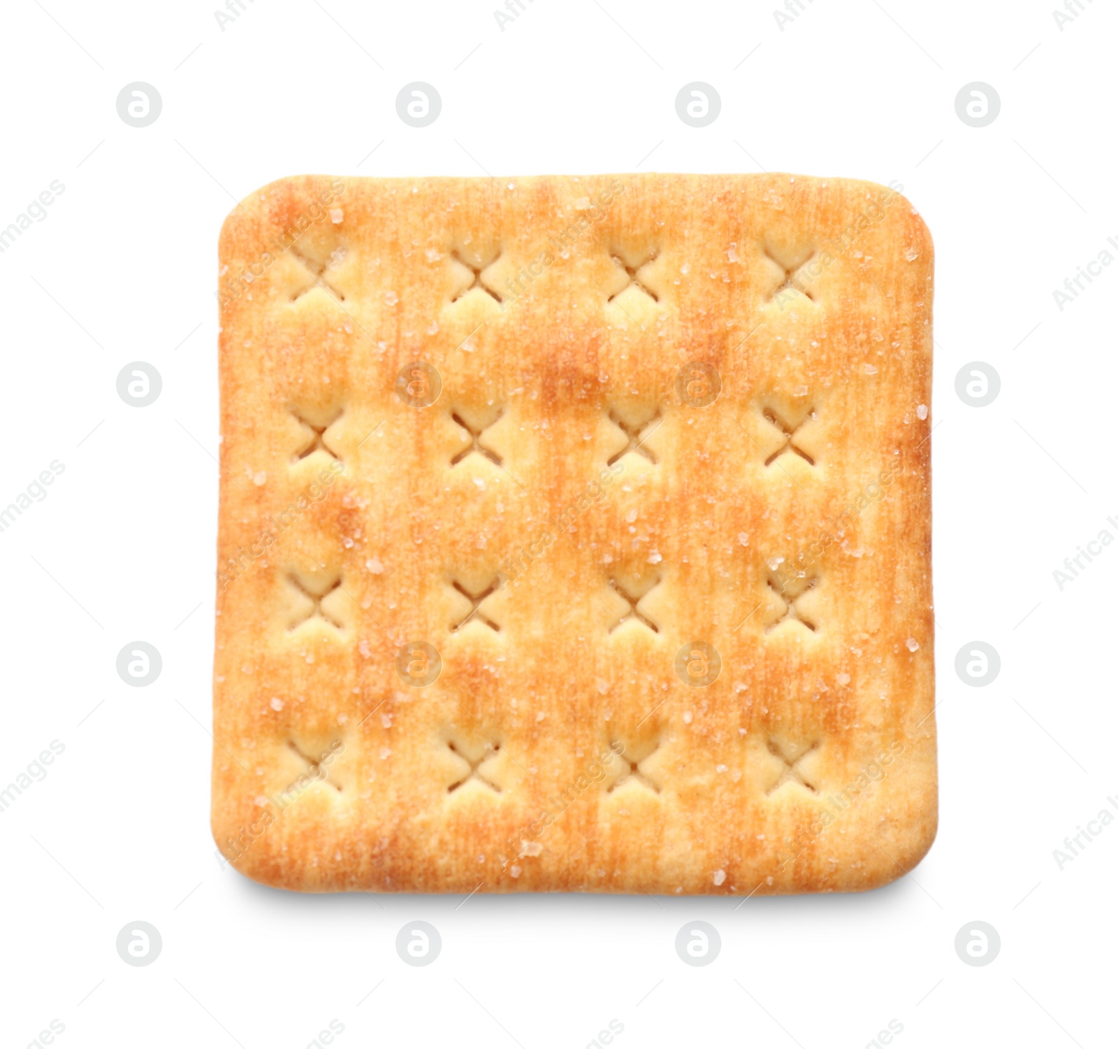 Photo of Delicious crispy cracker isolated on white, top view