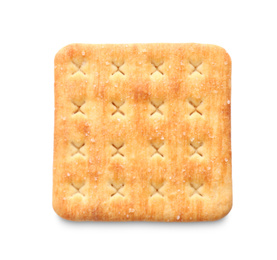 Delicious crispy cracker isolated on white, top view