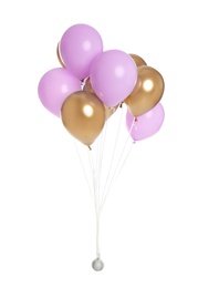 Photo of Colorful balloons on white background. Party object