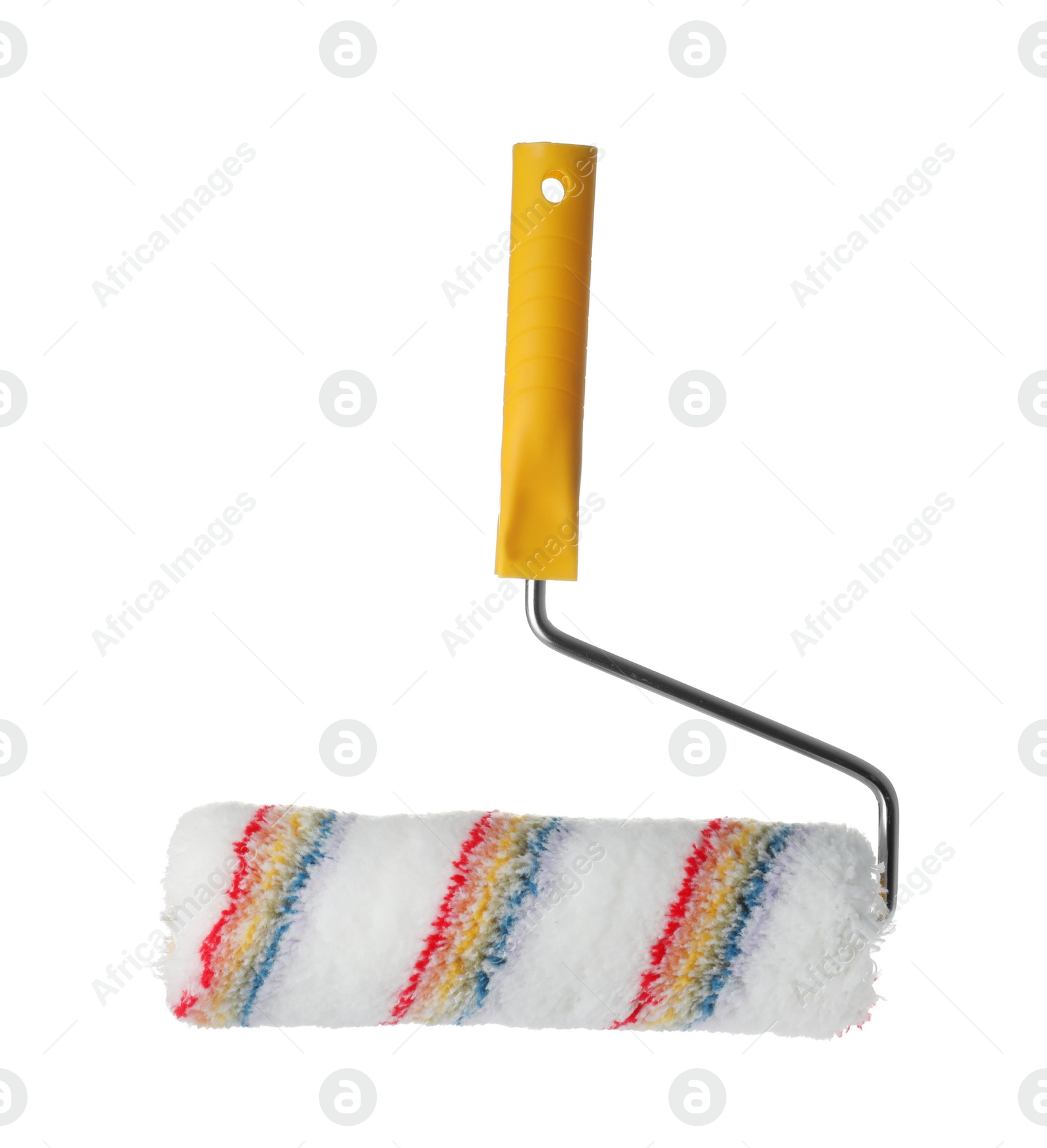 Photo of New paint roller brush on white background