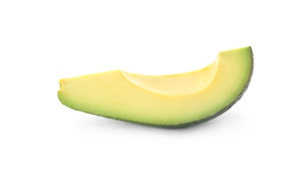 Slice of ripe avocado on white background