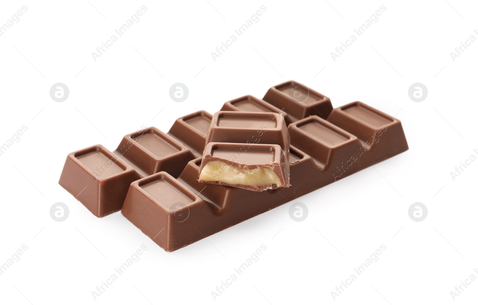 Photo of Delicious sweet chocolate bars on white background