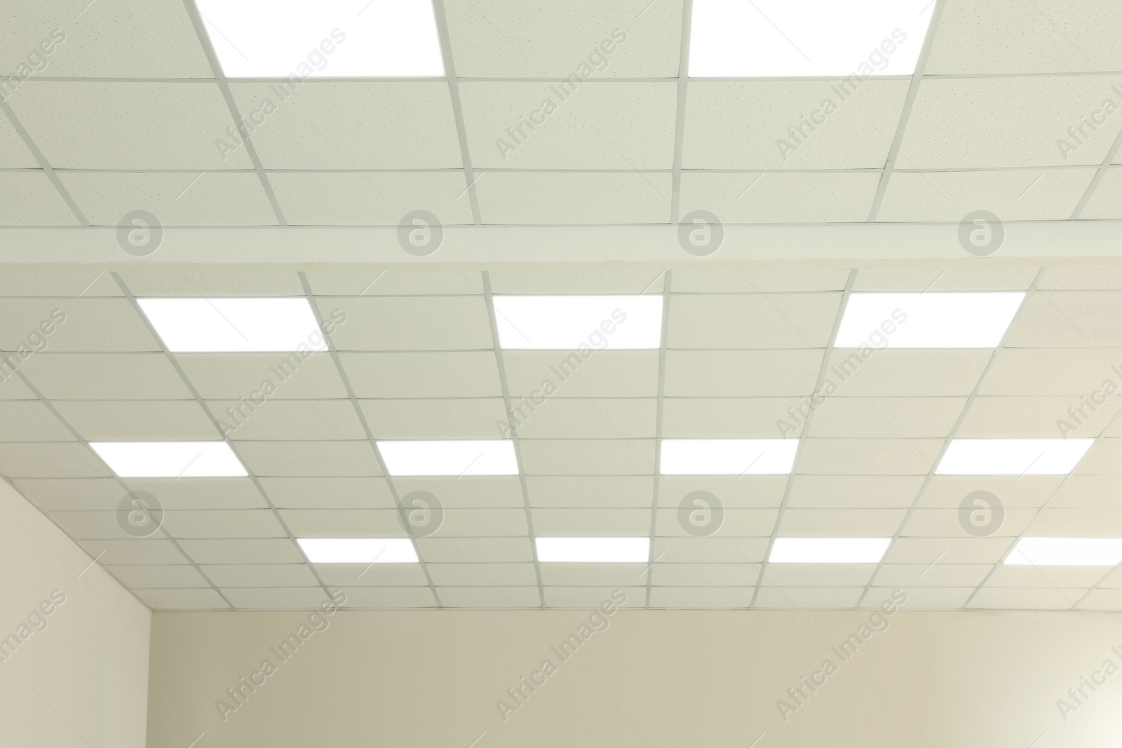 Photo of White ceiling with lighting in office room