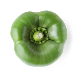Photo of Ripe green bell pepper isolated on white, top view