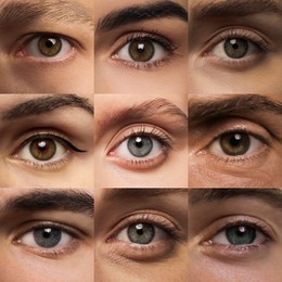 Image of Collage with photos of people with beautiful eyes of different colors