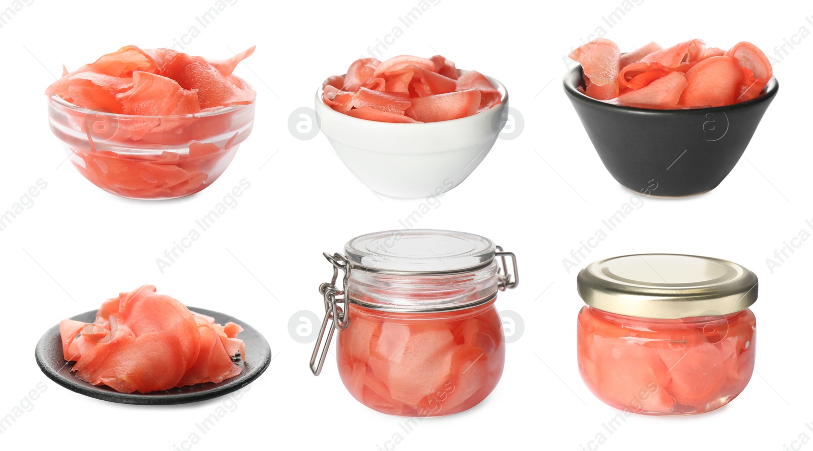 Image of Set with pickled ginger on white background 