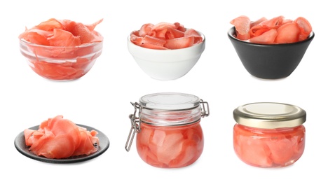 Image of Set with pickled ginger on white background 