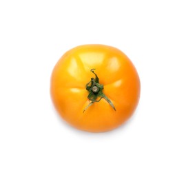 Photo of Fresh ripe yellow tomato on white background, top view