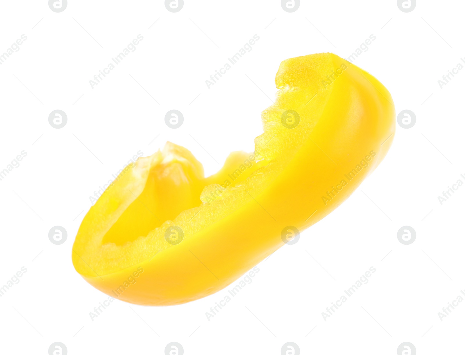 Photo of Slice of yellow bell pepper isolated on white