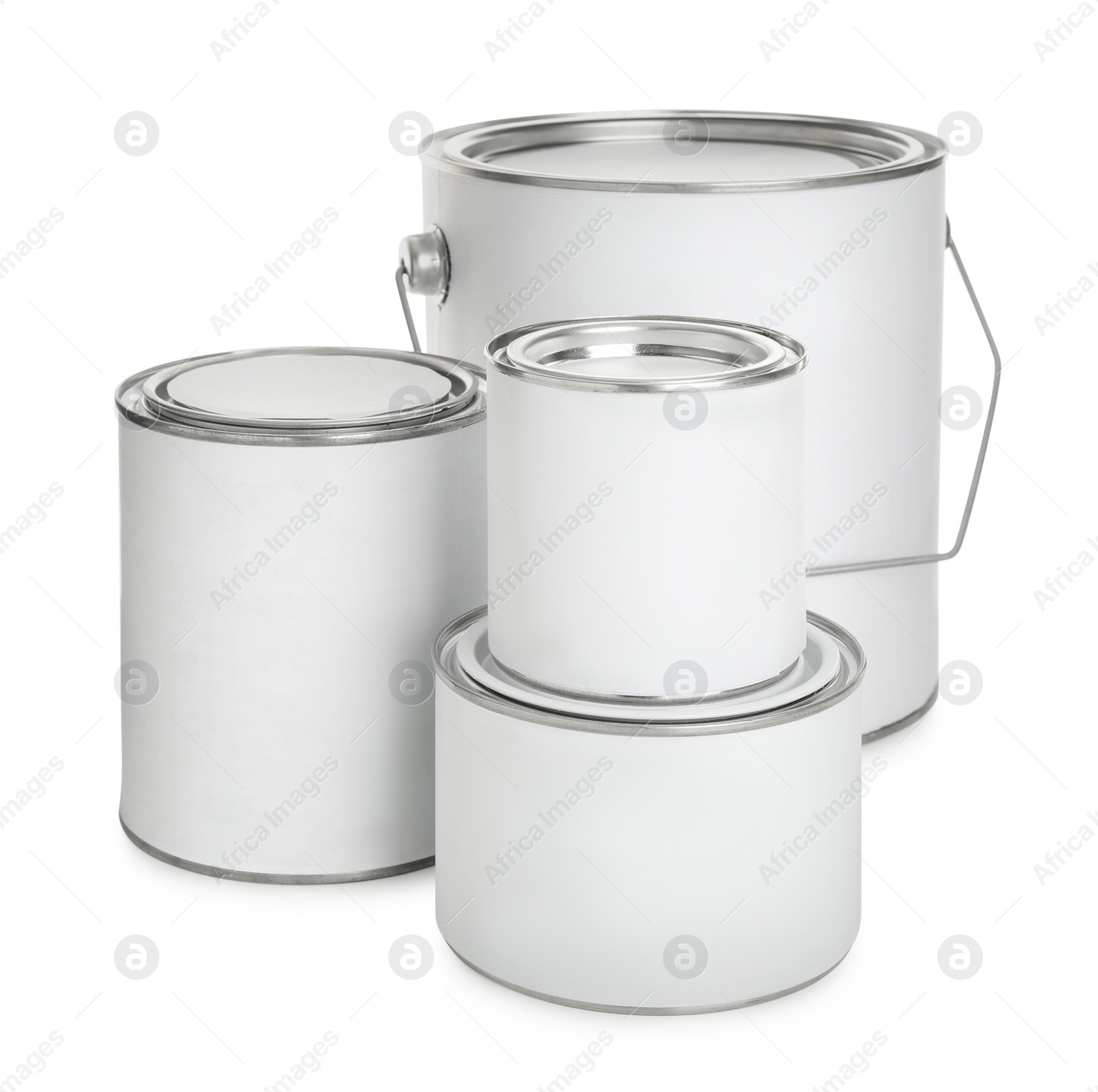Photo of Closed blank cans of paint isolated on white
