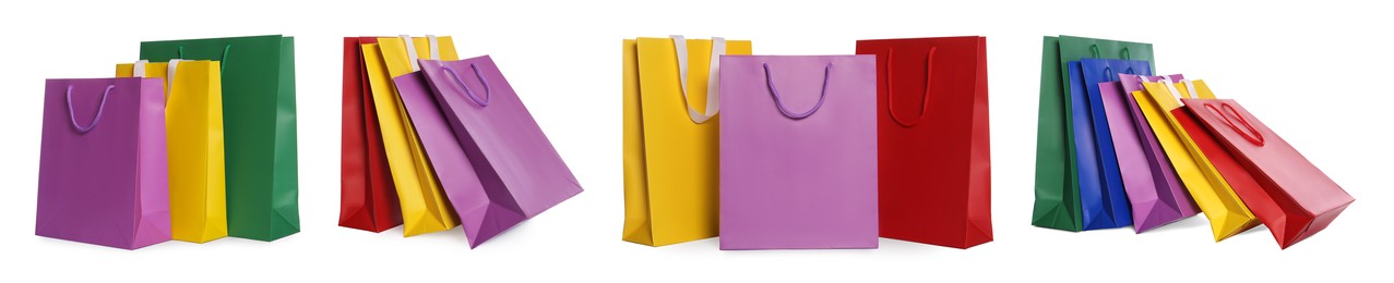 Image of Colorful shopping bags isolated on white, set