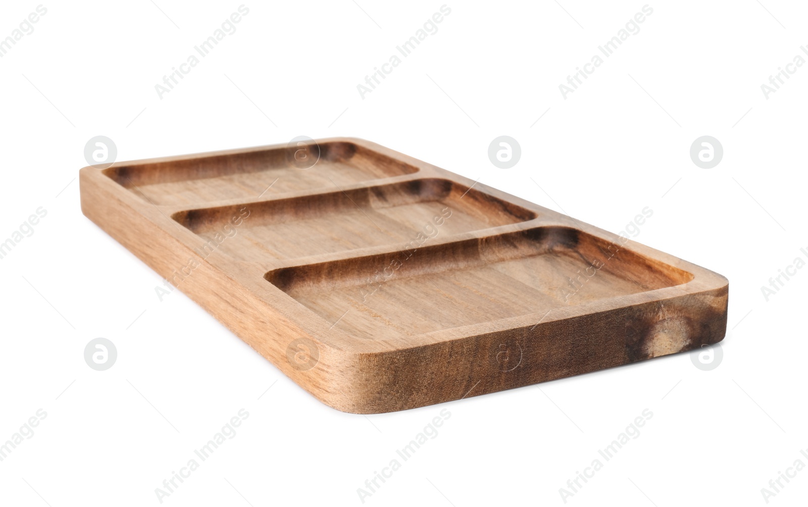 Photo of One wooden serving board isolated on white