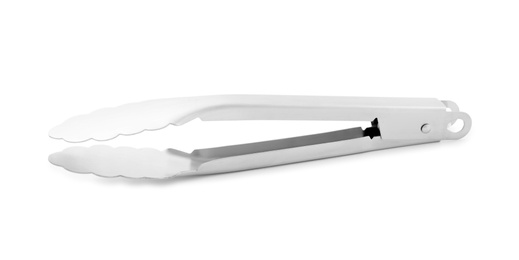 Metal locking tongs isolated on white. Kitchen utensil