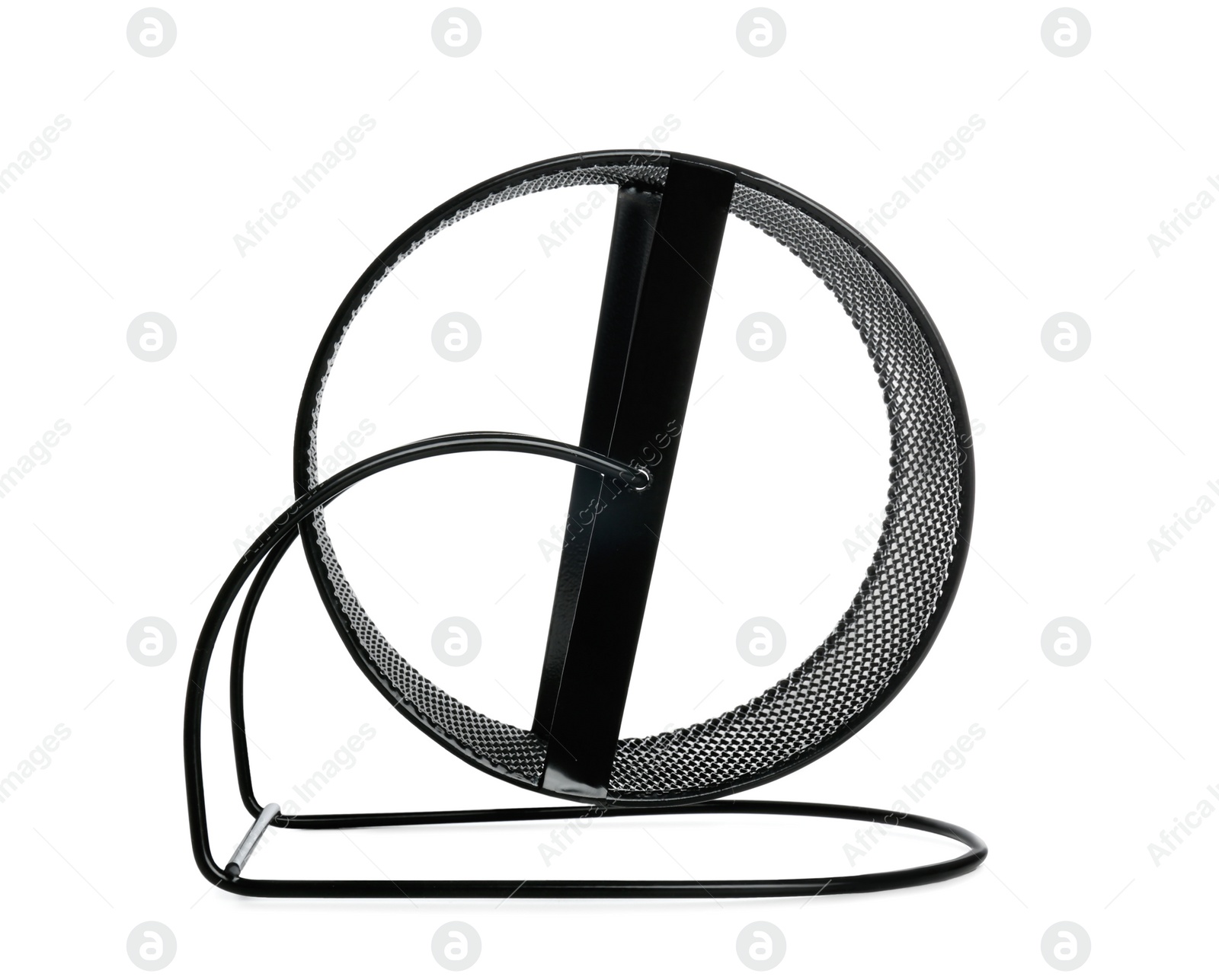 Photo of Black metal hamster wheel isolated on white