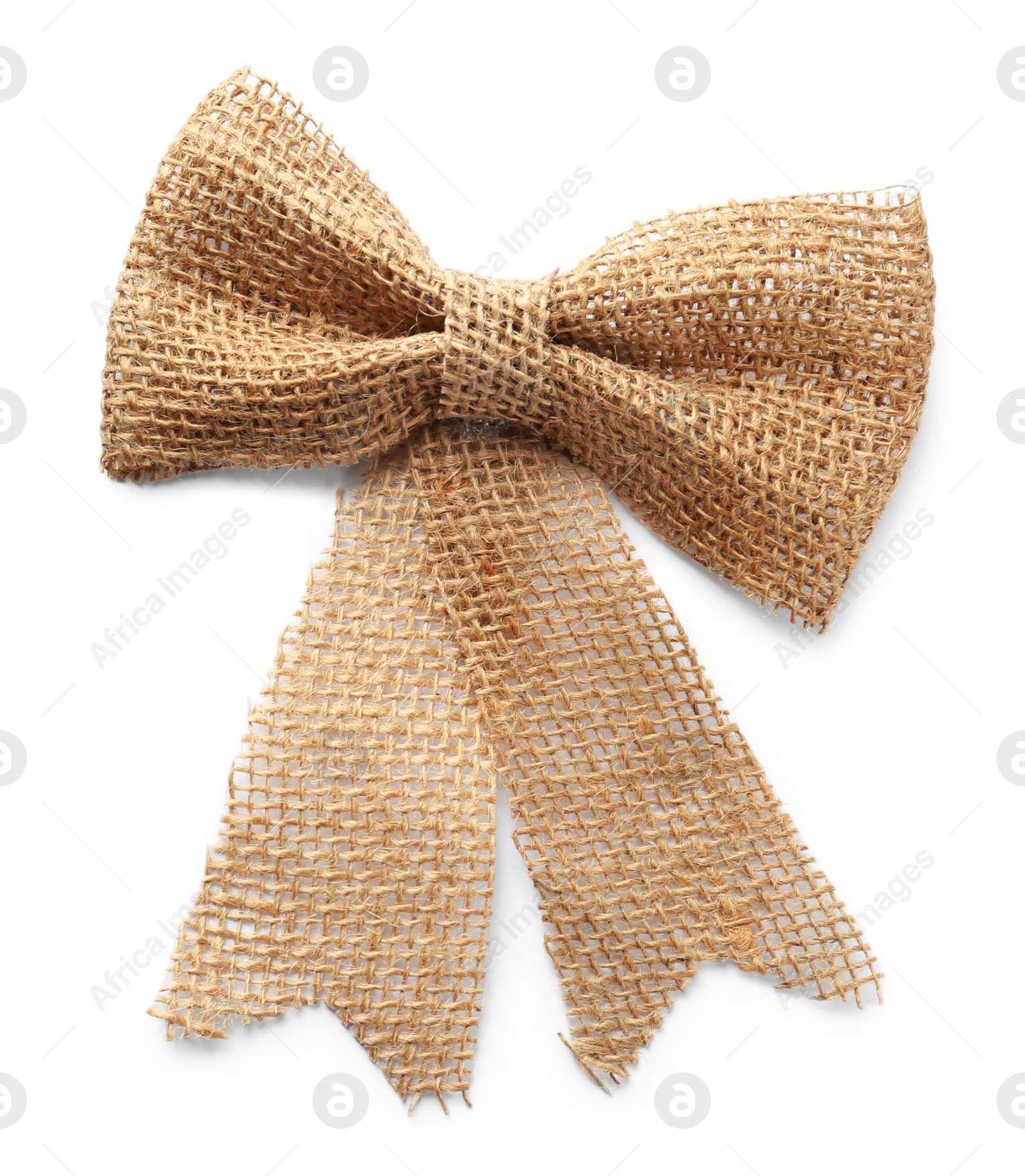 Photo of Pretty bow made of burlap isolated on white