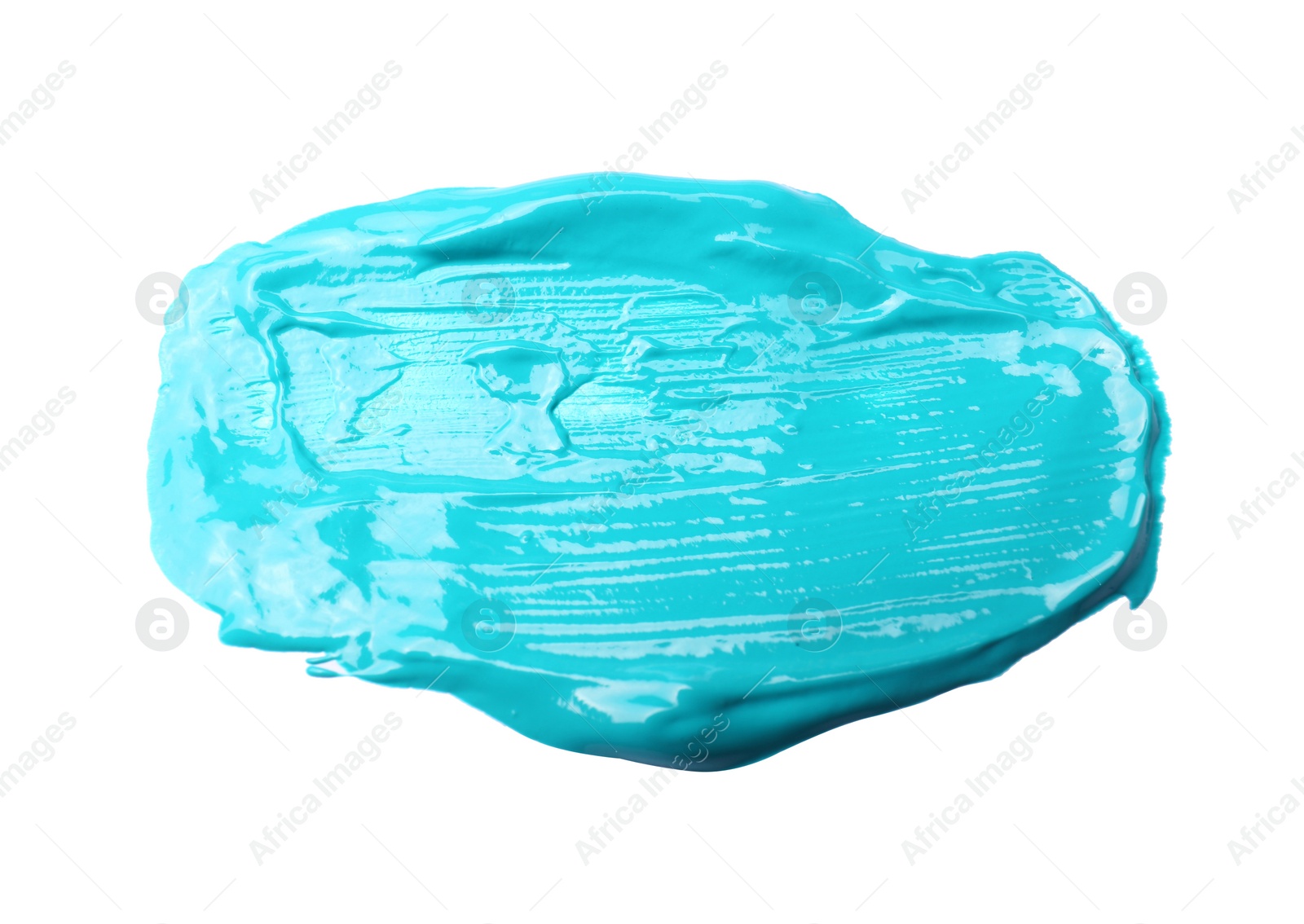 Photo of Smear of turquoise paint on white background