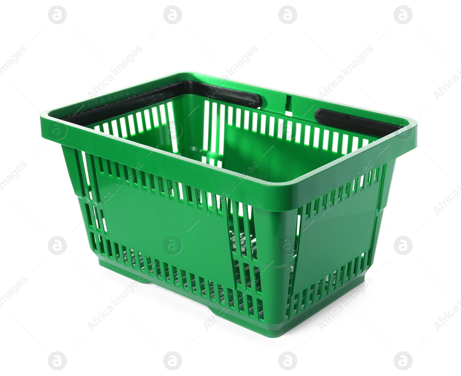 Photo of Color plastic shopping basket on white background