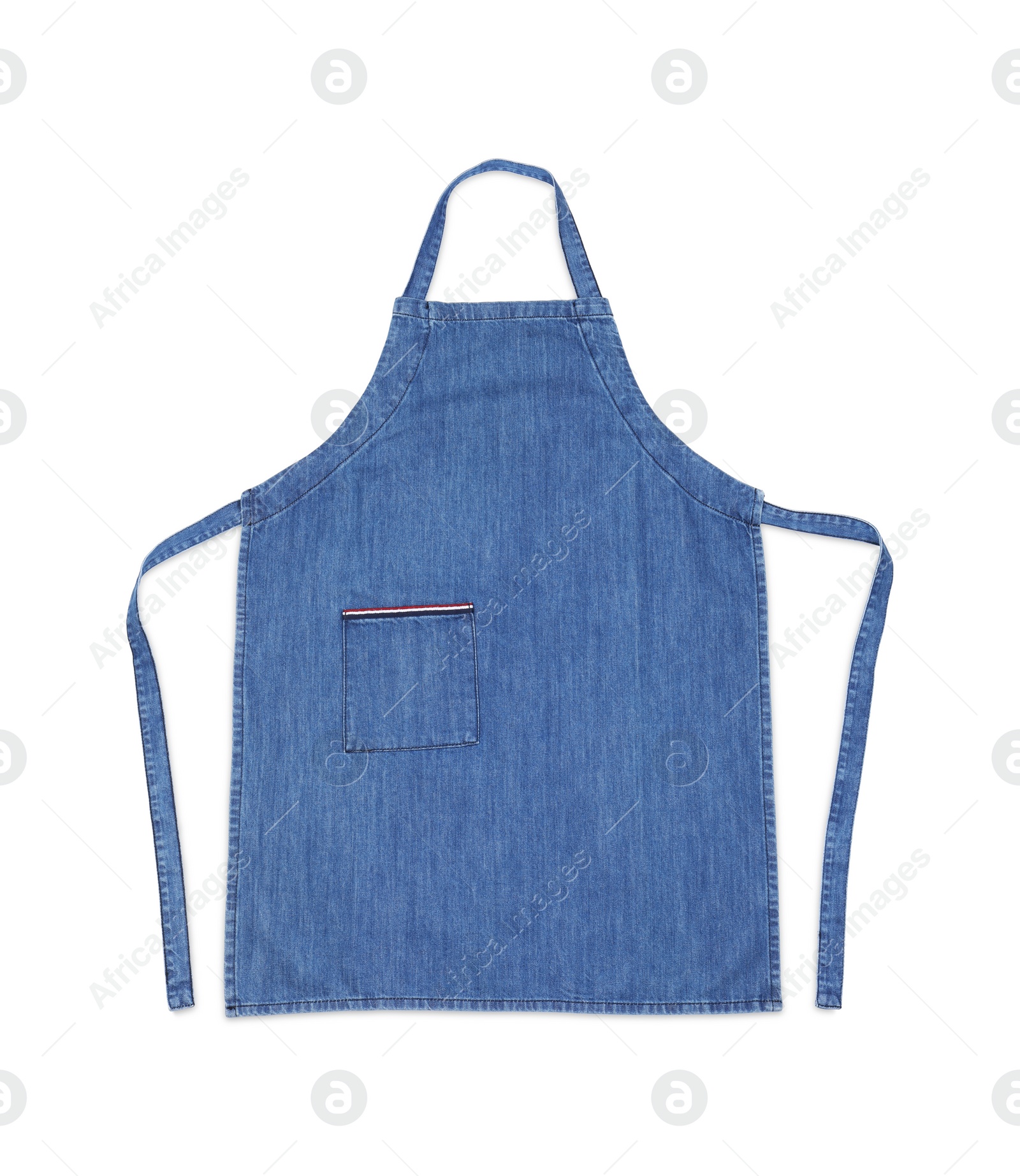 Photo of Denim blue kitchen apron isolated on white